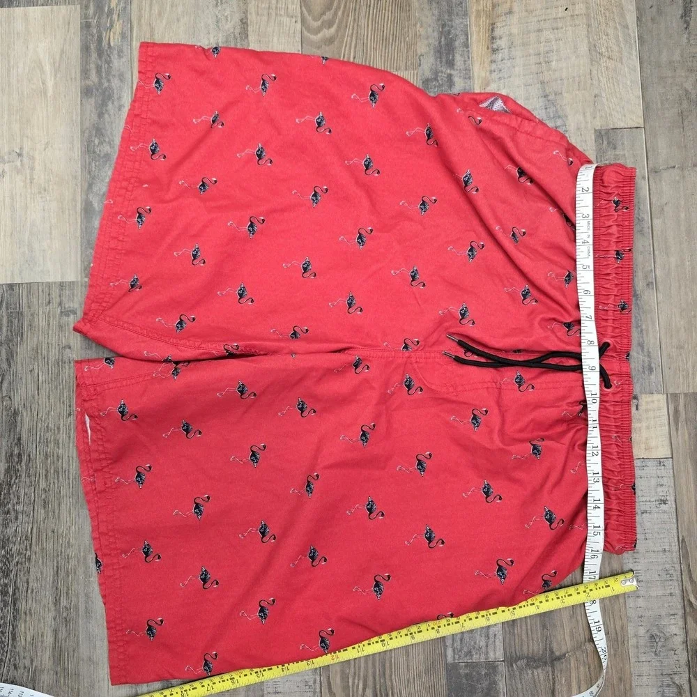 Rugby University Red w/ Cool Black Flamingo Print Swim Trunks Shorts Size Large‎